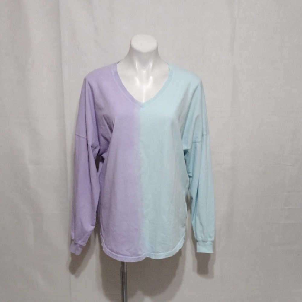 Spirit Jersey Pastel Colorblock V Neck Pullover Top M Oversized Kawaii Soft Girl